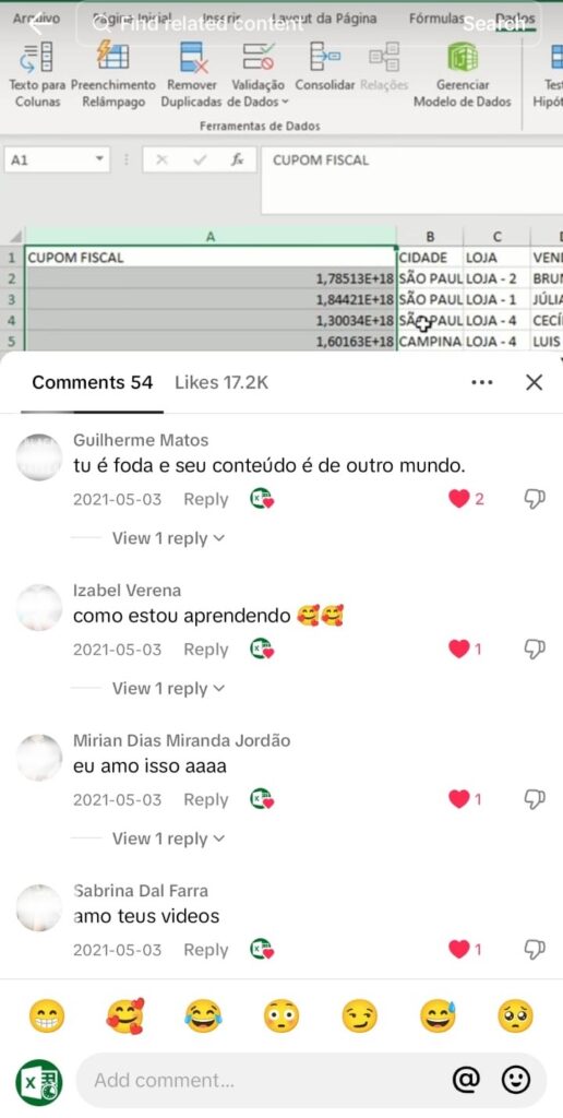 Depoimento de aluno nas redes sociais