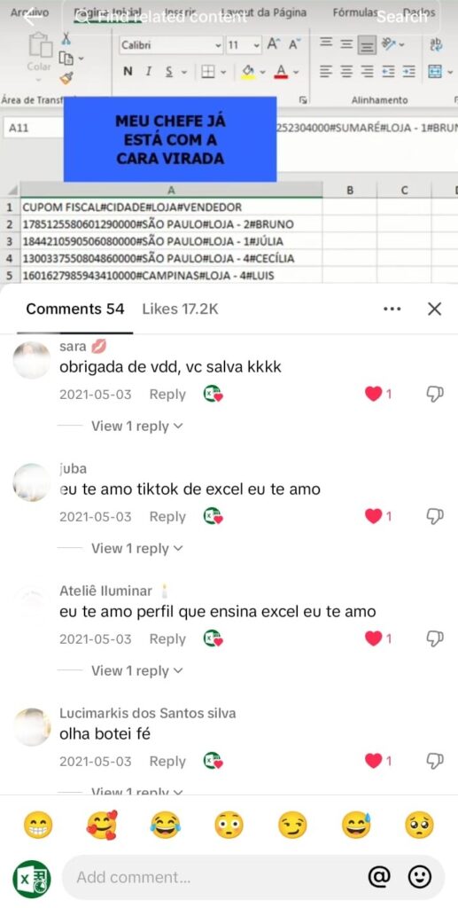 Depoimento de aluno nas redes sociais