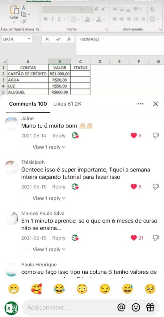 Depoimento de aluno nas redes sociais