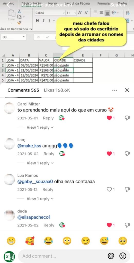 Depoimento de aluno nas redes sociais