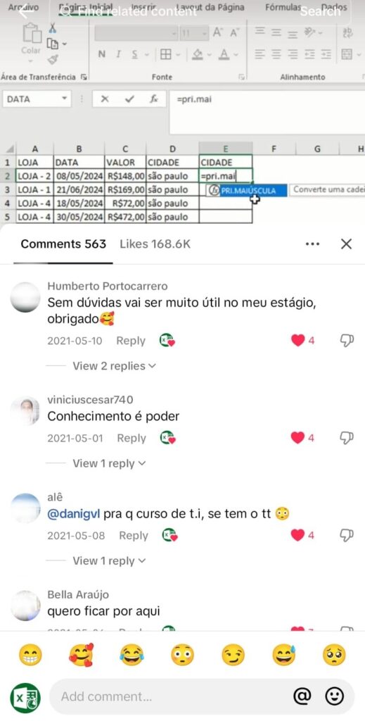 Depoimento de aluno nas redes sociais